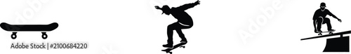 Foto Skateboarding man performing a trick silhouette