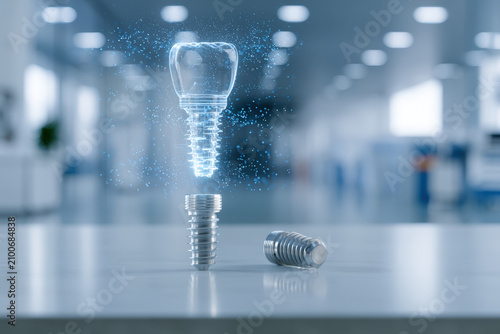 Holographic Dental Implant in Modern Clinic for Digital Dentistry, Innovation and Treatment Advertising