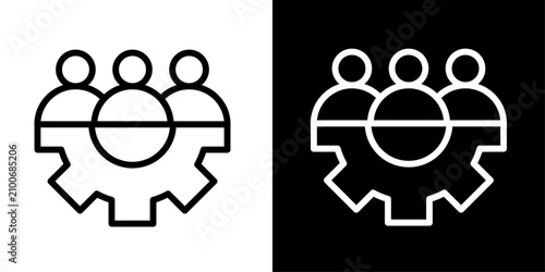 Team management icon with gear and people, for teamwork, HR, and organization apps