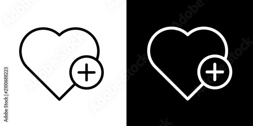 Tableau sur toile Add to favorites icon with heart and plus sign, for wishlist and healthcare apps