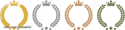 Fényképezés Laurel wreath and crown frame with three stars