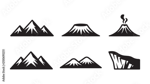 Tableau sur toile Set of minimalist mountain and volcano icons featuring different heights and geological shapes for web design