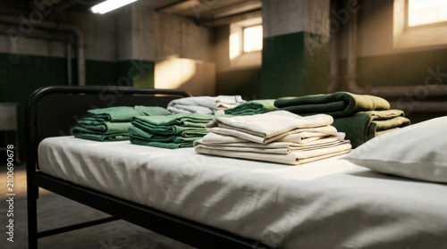 Clean Linens Neatly Folded On An Empty Hospital Bed