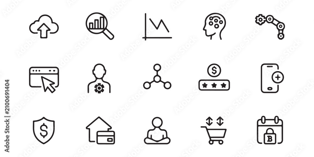 Fototapeta premium Modern Business Technology and Digital Marketing Icon Set