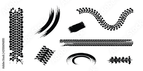 Schilderij op canvas Black tire tracks and skid marks set for automotive design
