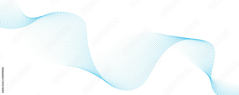 Fototapeta premium Abstract Blue Dotted Wave Background with Flowing Particle Mesh on White