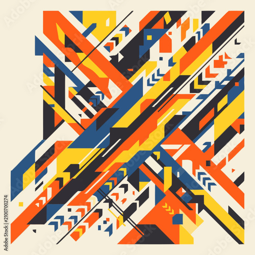 Canvas Print Colorful Geometric Abstract Art with Dynamic Lines and Shapes.