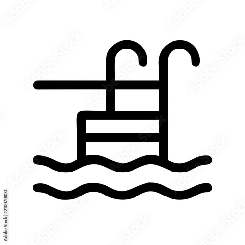 Black diving board over water icon - Minimalist vector icon of a diving board positioned above wavy water lines.