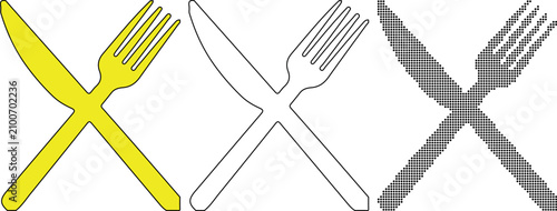 Canvastavla Fork and Knife Silhouette Collection – Crossed Cutlery Outline, Filled and Halft