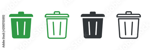 Bilde på lerret Trash can pictogram set four variations in flat vector style wastebin rubbish co