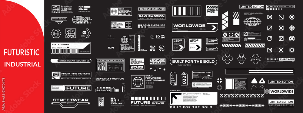 Fototapeta premium Futuristic industrial micrographics and cyberpunk technical labels.