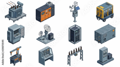 Schilderij op canvas Isometric Industrial Machinery and Equipment Collection.