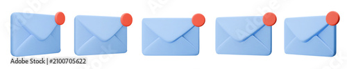 Set icons, vector 3d render envelope with notification isolated on white. Message, mail, newsletter subscriptions, business documents, email services. Illustration for banner, web, social media, app