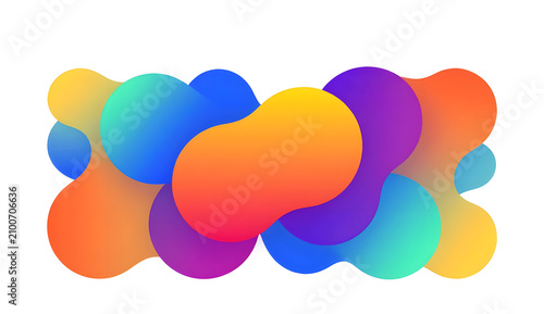 Vibrant 3D multicolor fluid liquid abstract shapes with smooth gradients on white background, modern colorful presentation banner design element