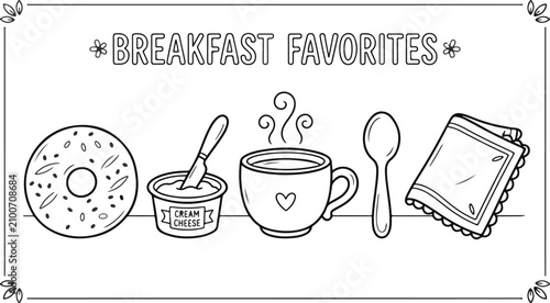 Photos Breakfast favorites cute coloring page for kids with donuts and coffee vector