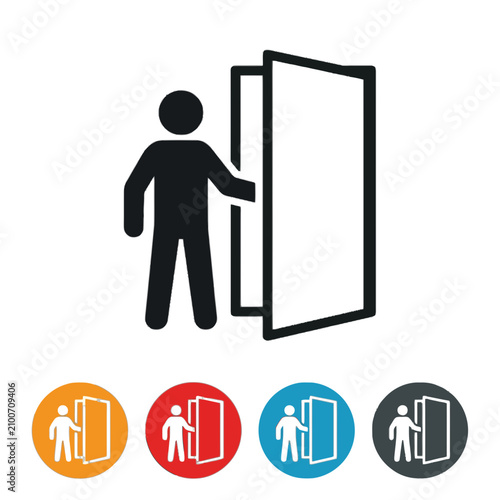 Man opening door icon isolated on transparent background, Vector
