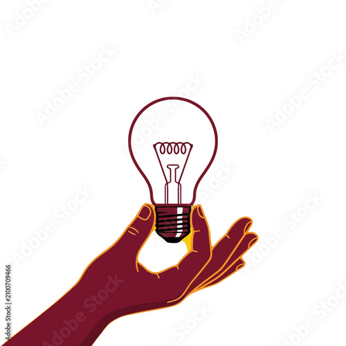 Hand holding red lightbulb icon isolated on transparent background, Vector