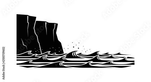 Foto Coastal cliff and waves stark black silhouette