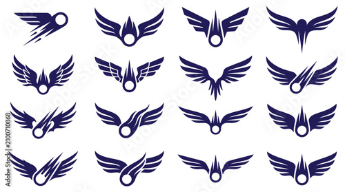 Obraz na plátně Minimalist Dark Blue Winged Rocket and Aircraft Emblem Design Collection for Bra