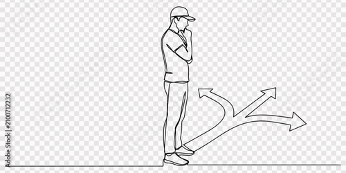 Fotografía One line man choosing direction with three arrows
