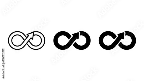 Fotografie Infinity symbol with arrow icon set in thin line and solid black designs infinit