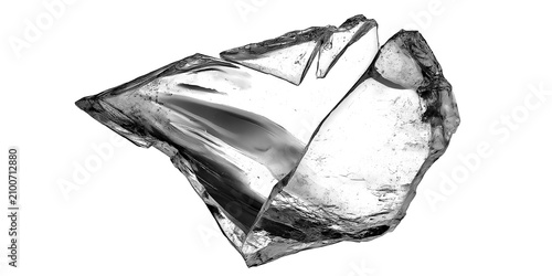 Fotografía Sharp Angular Metallic Glass Shard with Glossy Mirror Facets and Silver Reflecti