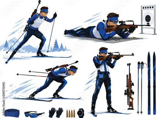 Canvastavla Biathlon Athlete Skiing And Shooting vector