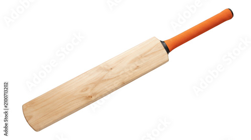 Cricket bat with orange handle isolated on transparent background