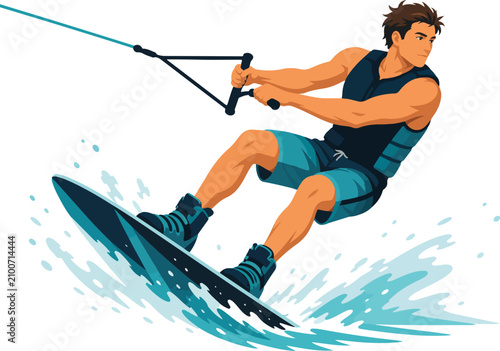 Fotografía Man wakeboarding and splashing water wakeboarder water sport