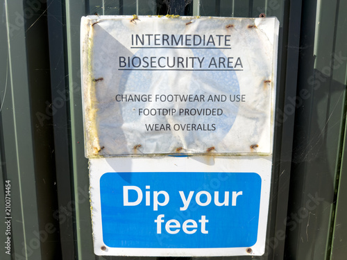 Farm biosecurity area foot dip close up