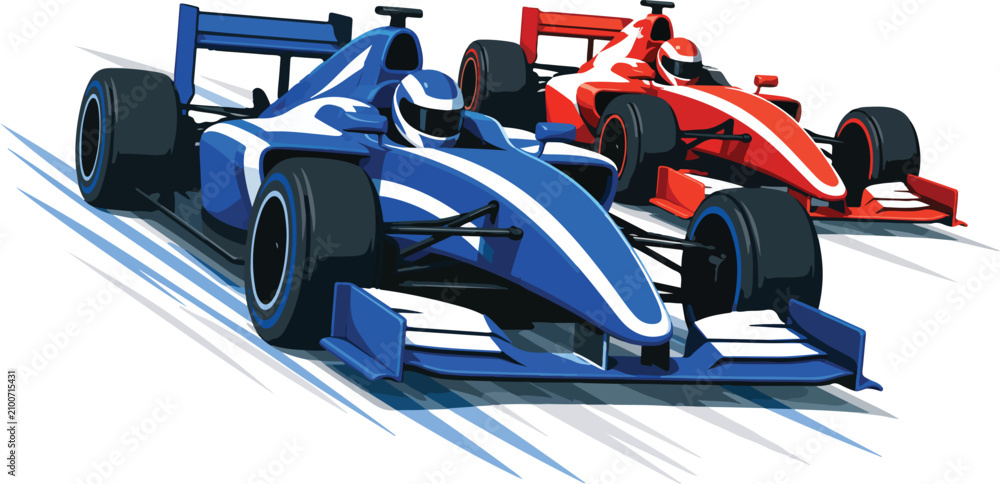 Obraz premium Two formula one race cars on track with motion blur Keywords: formula one, f1, race car, racing