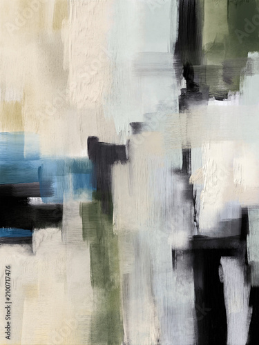 Architectural abstract modern art painting with geometric balance and expressive painted textures