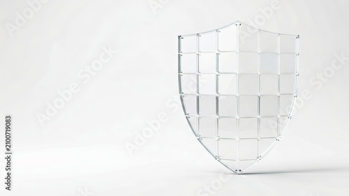 Thin transparent shield outline on white background provides a clean minimal security icon for privacy applications insurance interfaces and technology presentations