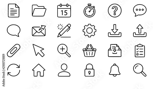 Professional Editable UI Line Icons Collection with Document Calendar Search and Shopping Symbols