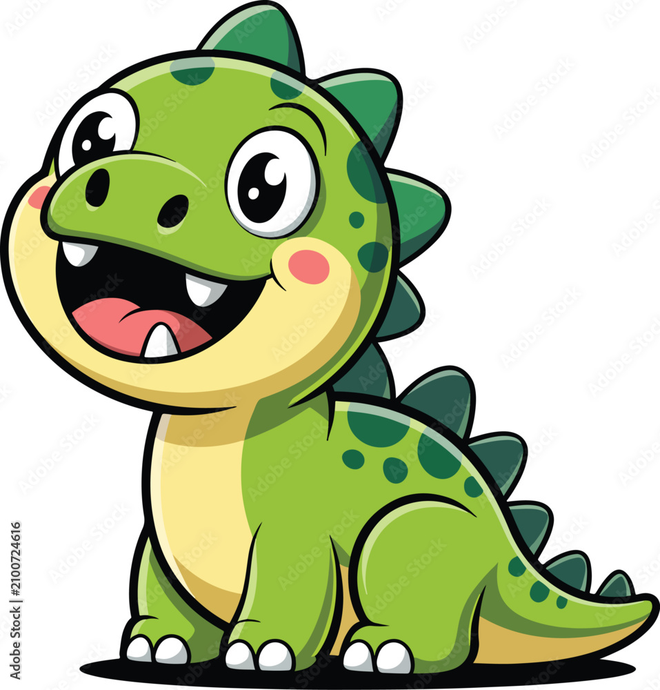 Fototapeta premium Cartoon Green Dinosaur Character Isolated
