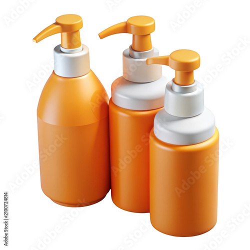 3D render orange cosmetics bottle set icon graphic