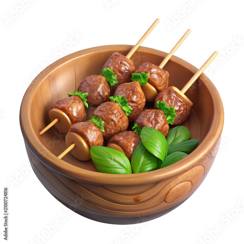 3D render meatball skewer food platter icon graphic