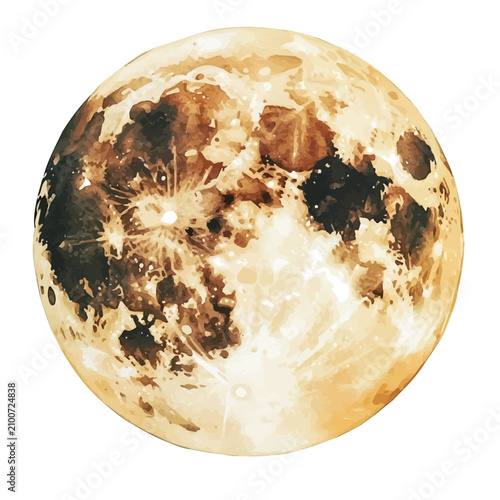 Harvest Moon Rising, vibrant watercolor vector, isolated on a white background, high quality and detailed design.
