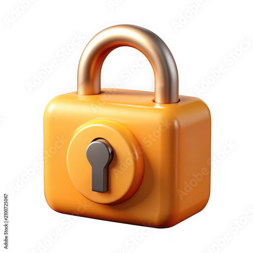 Minimalist 3D rendered padlock security icon on with security, protection transparent background