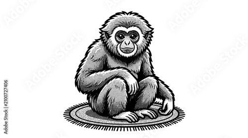 Photography Cute gorilla sitting on mat looking.