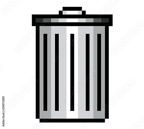 Pixel art trash can icon for digital user interface design with interface