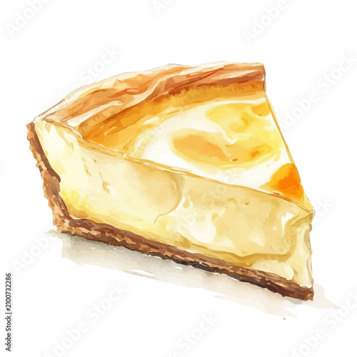 Cheesecake, soft and charming watercolor, isolated on a white background, delicate and elegant style.