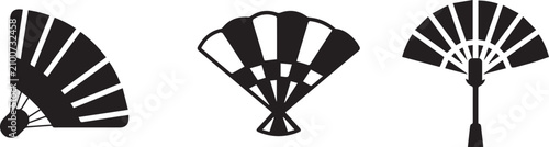 Traditional oriental hand fan collection featuring detailed black silhouettes of classic Japanese uchiwa and folding Spanish sensu icon  vectors