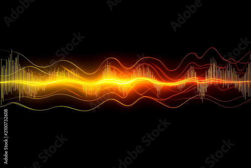 Digital warm glowing audio wave lines