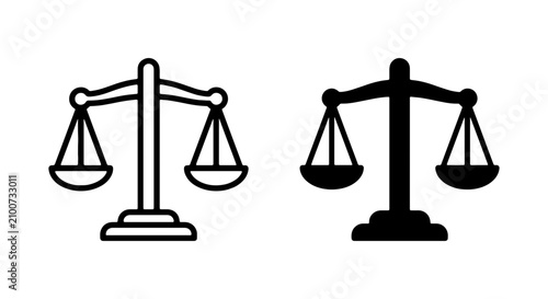 Schilderij op canvas Justice Scales Icon Set, Legal Balance Symbol, Law and Order Vector Graphics