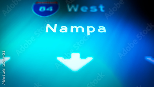 Schilderij op canvas Crime Filler Shot - Cinematic Idaho State Highway Sign - Nampa