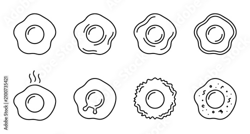 Fotografía Fried Egg Icons Set, Simple Line Art Breakfast Food Vector Graphics, Diverse Sty