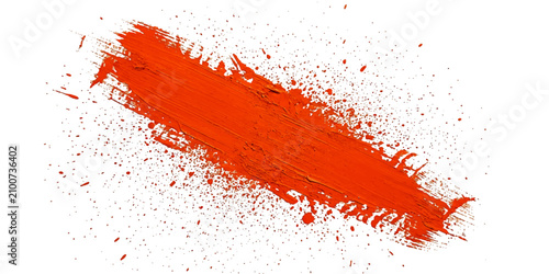 фотографія Orange paint stroke with splatters during a vigorous brush application on white