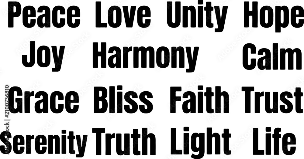 Obraz premium Inspirational word collage featuring concepts like peace love hope harmony and faith