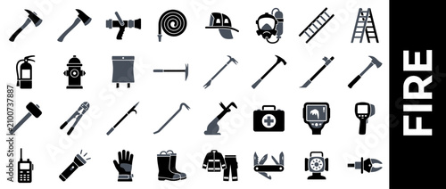 Fotografía Firefighter Equipment Icons Set